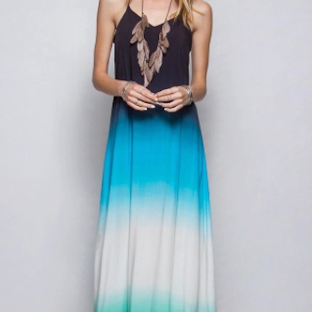 She + Sky Blue Navy White Ombre Adjustable Straps Racer Back Maxi Dress – Large